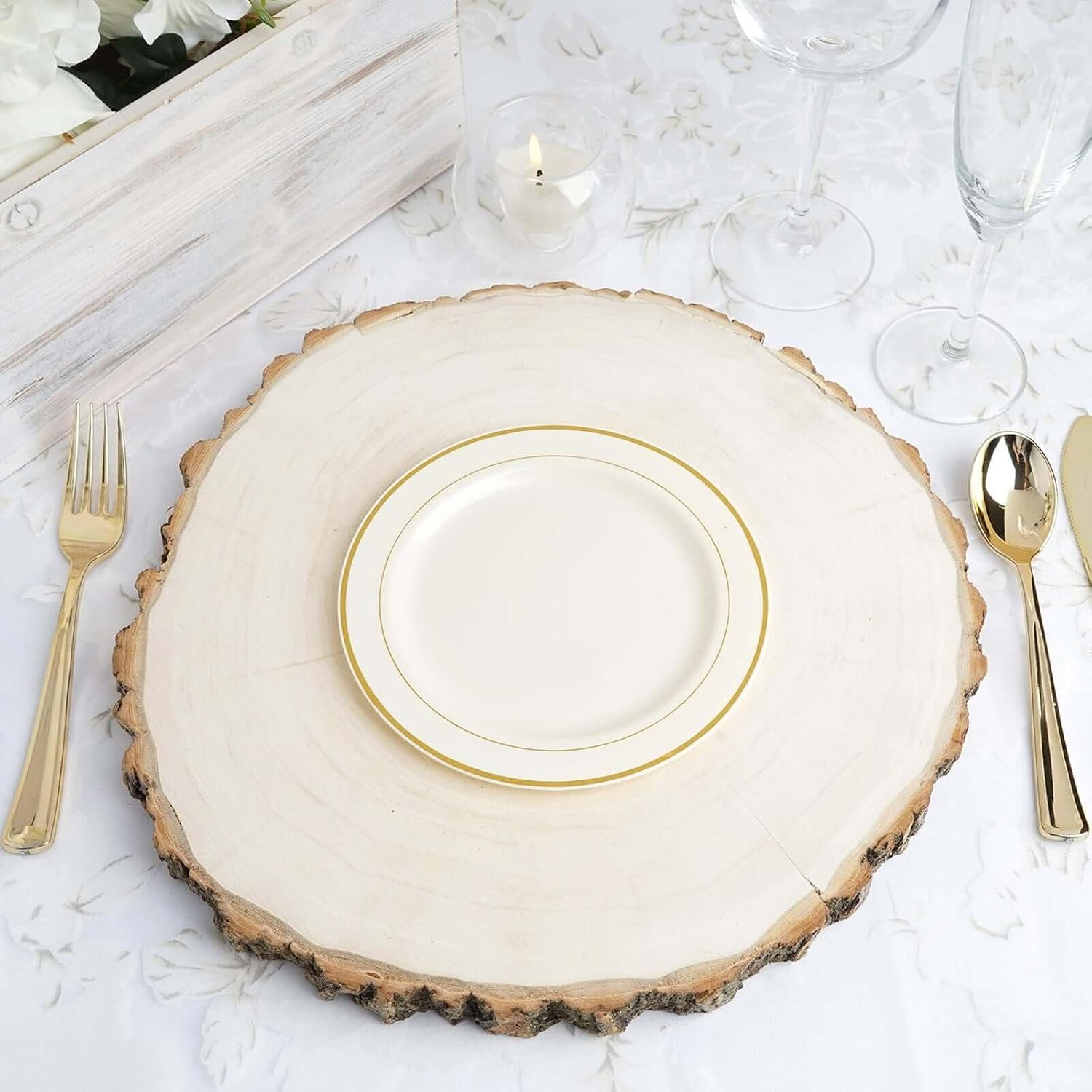 Efavormart 10 Pack 6" Ivory Très Chic Round Disposable Plastic Salad Dessert Plates with Gold Rim, Premium Heavy Duty Cake Appetizer Plate for Wedding, Birthday, Party Events, Gathering