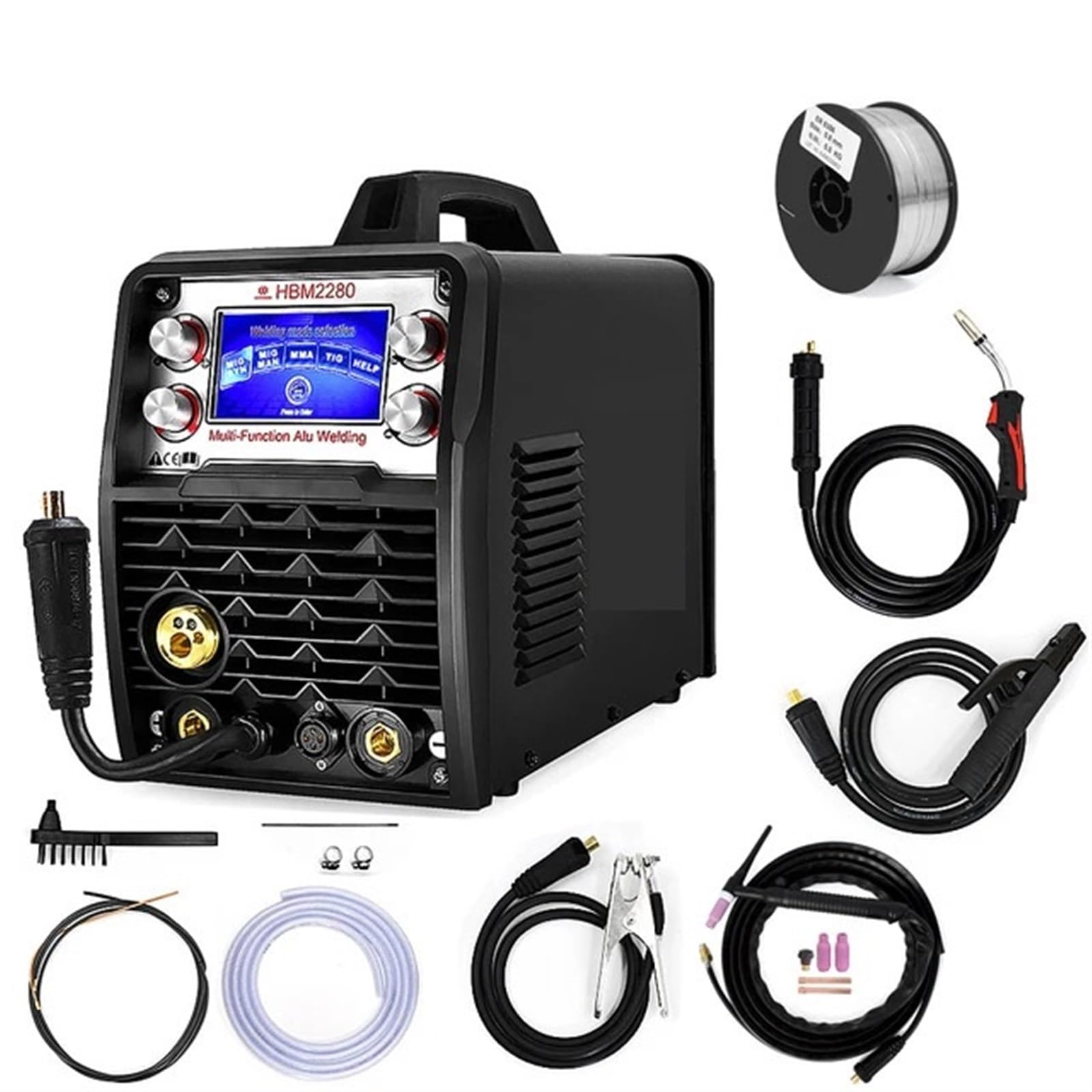 Przecinarka Plazmowa, 4 w 1 HBM2280 200A półautomatyczna spawarka inwerterowa spawarka gazowa bezgazowa MIG aluminium łuk MMA narzędzia Tig(With Aluminum Wire)