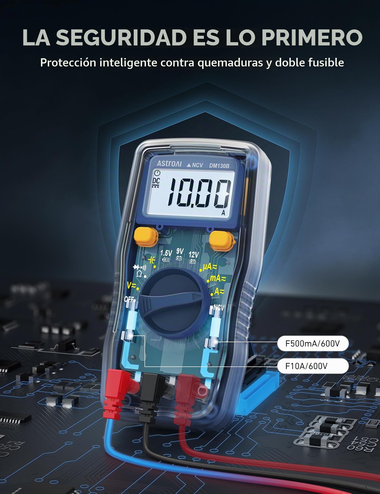 AstroAI Multímetro Digital de 4000 Cuentas, Polímetro Profesional, Voltímetro, Tester, Medidor para Corriente CA/CC, Voltaje CA/CC, Resistencia, Continuidad y Diodos de Prueba