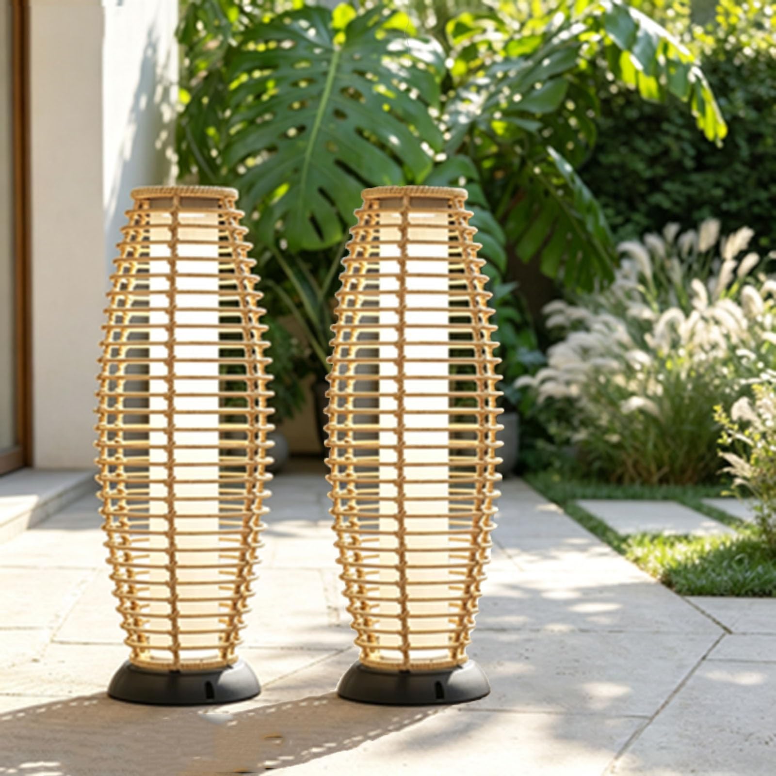 Yokqexz Solar Waterproof Rattan Floor Lamp, Energy Saving & Electric Powered, Weather Resistant Design, Perfect for Indoor Outdoor Courtyard Decor(2piece)