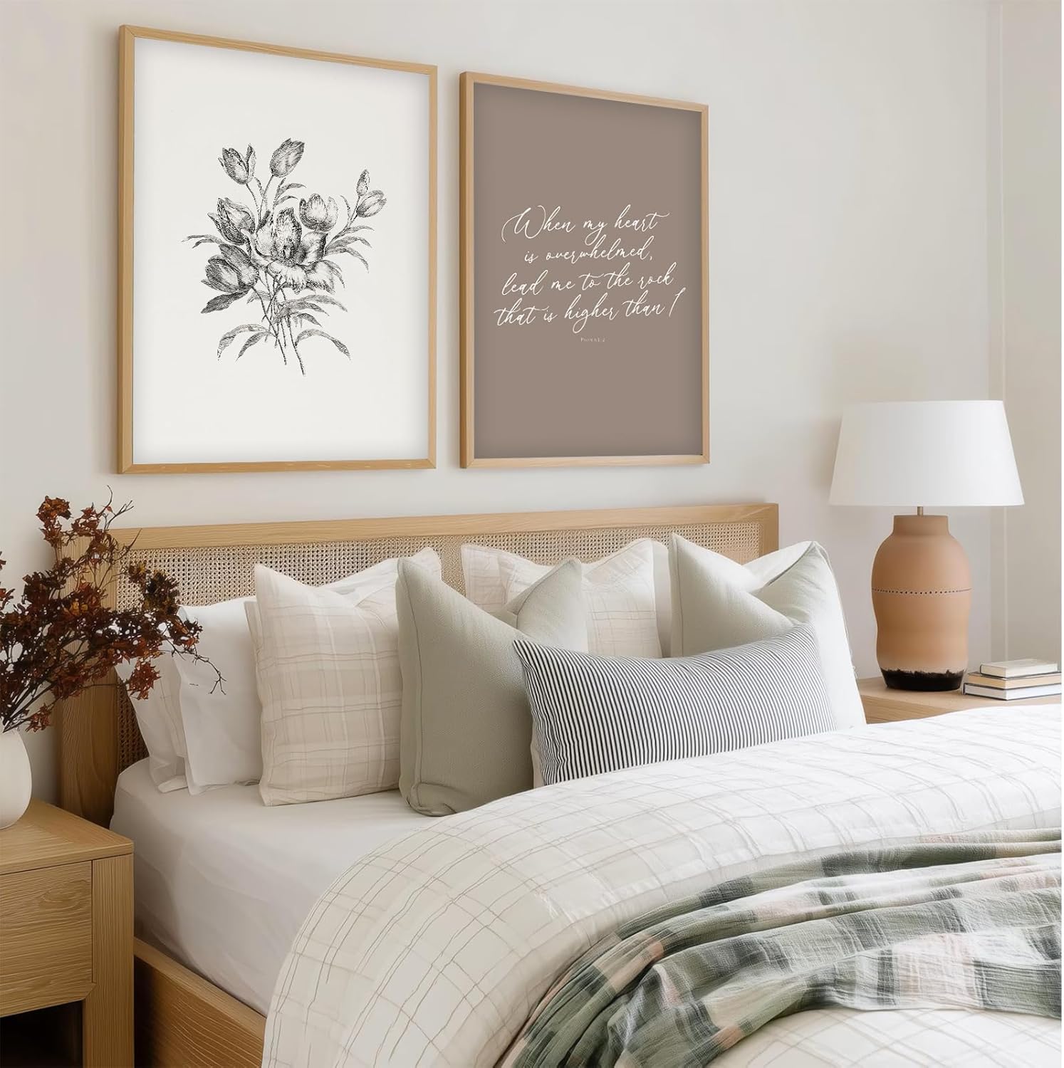 Vintage Christian Wall Art Bible Verse Canvas Sketch Floral Wall Decor Scripture Psalm 61:2 Poster Modern Minimalist Religious Quotes Prints Artwork for Living Room Bedroom 16x24x2 In Unframed