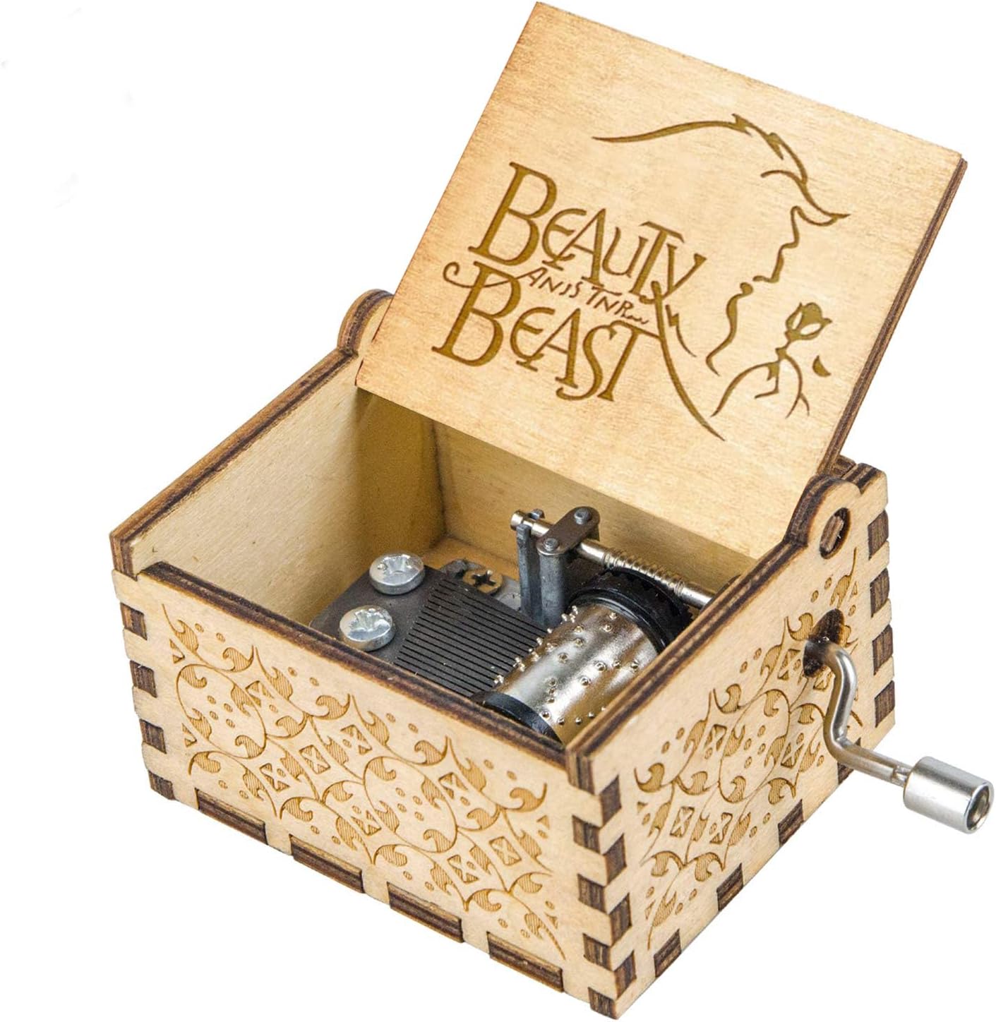 Muzero Beauty and The Beast Music Box, Valentine Christmas Birthday Anniversary Wooden Gift for Wife Girlfriend Husband Boyfriend Girl Hand Crank Present