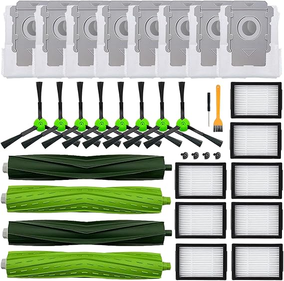 26 Pack Replacement Parts Accessories Compatible for iRobot Roomba i3 i3+ i7 i7+ i4 i6 i6+i8 i8+/Plus E5 E6 E7 J7 i5+j5+ I,E&J Series Vacuum Cleaner 2 Roller Brush & 8 Filters & 8 Side Brushes &8 bags