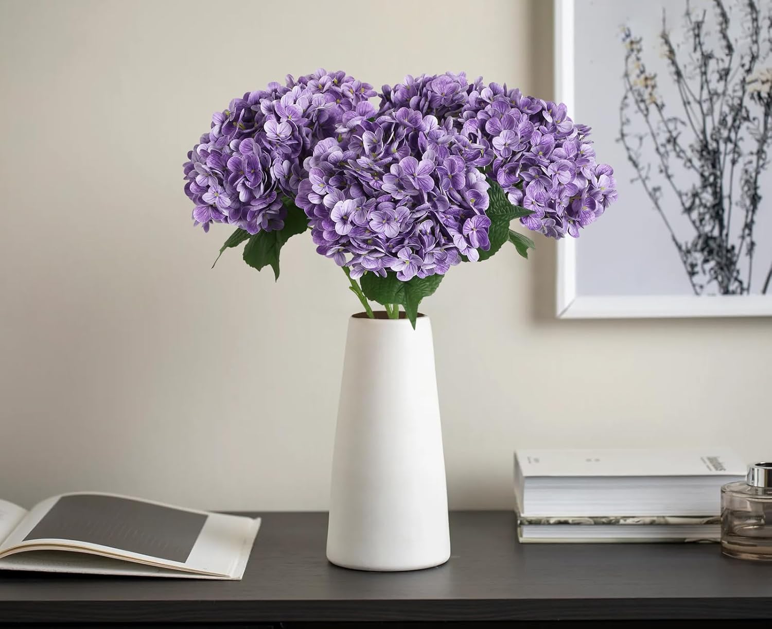 4PCS Real Touch Purple Hydrangea Artificial Flowers 21'' Large Latex Fake Hydrangea Flowers Faux Hydrangea with Stem for Wedding Home Table Centerpieces Indoor Baby Shower Decorations (Purple) - Image 6