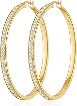 BMMYE Rhinestone Hoop Earrings for Women Sparkly Large CZ Hoops for Sensitive Ears Non Tarnish Sterling Silver/Gold Plated Rhinestone Earrings 20/30/40/50/60/70mm