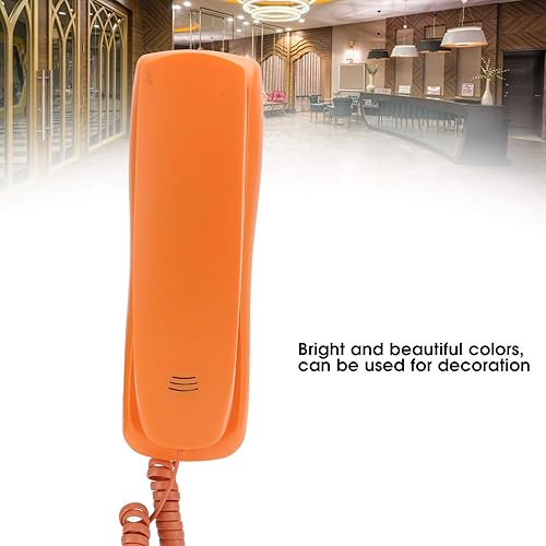 Miniatura 3 de kx Teléfono de oficina en casa naranja, mini teléfono portátil delgado teléfono de escritorio con cable de línea única para hogares, oficinas,