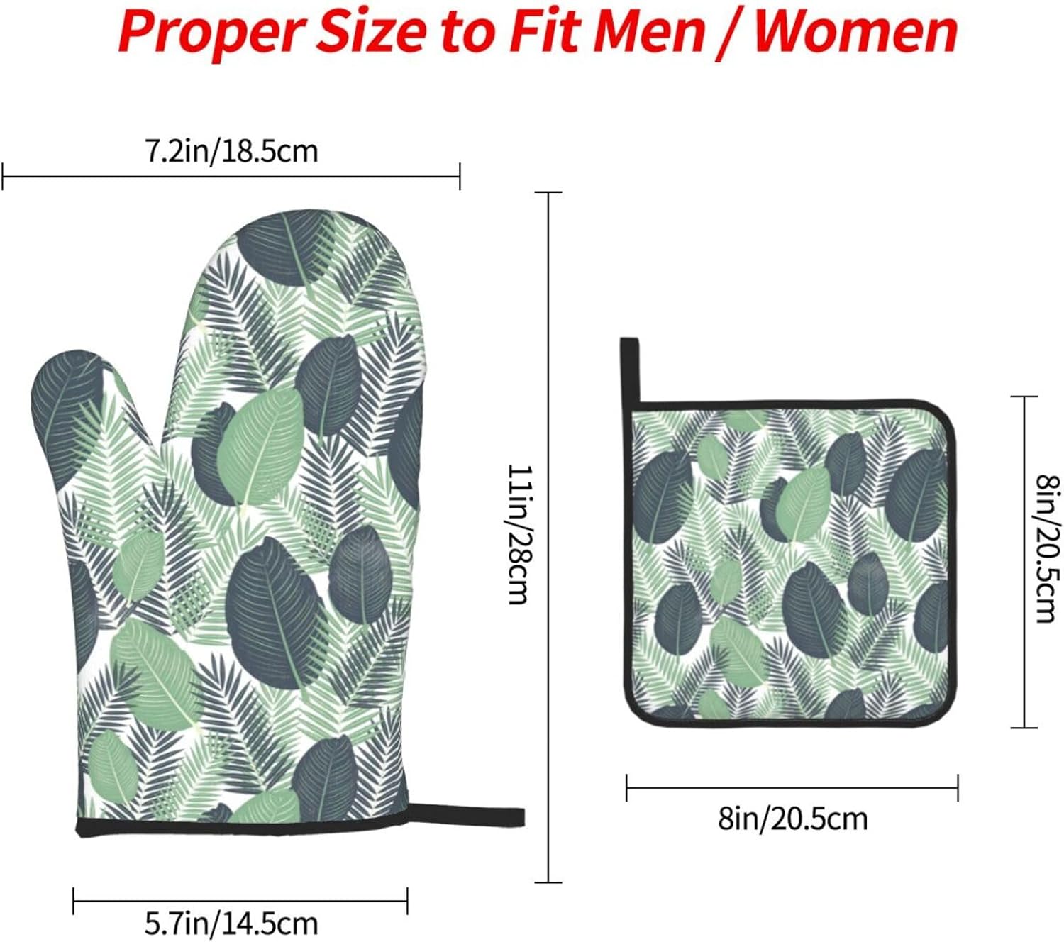 Green Tropical Leaves Print Heat Resistant Microwave Gloves, Used for Baking, Cooking, and Fashion Kitchen Essentials