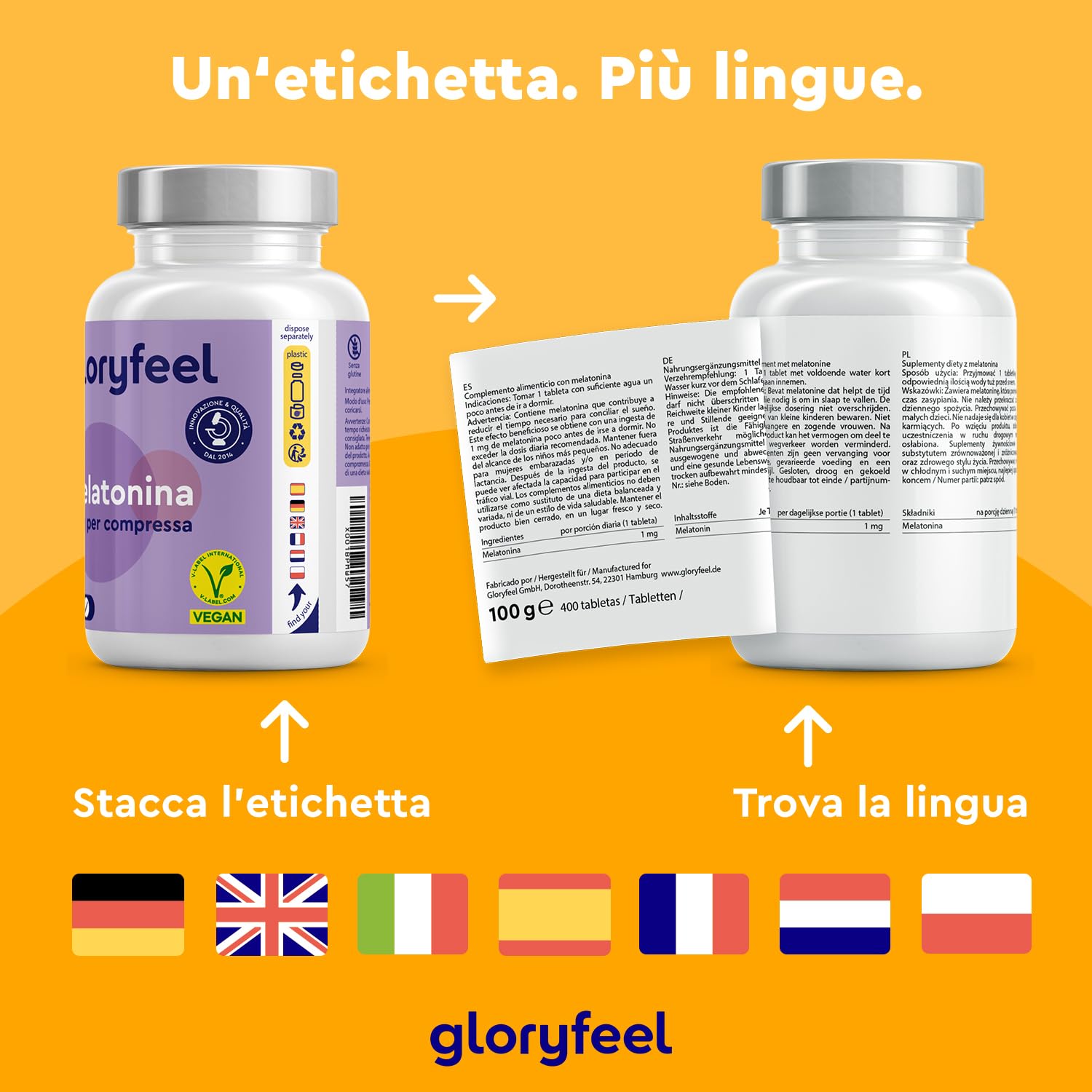 Melatonina Forte Pura per Dormire, Scorta +1 Anno, 400 Compresse, 1 mg per Compressa, per Prendere Sonno e per Fisiologico Rilassamento, Melatonina Forte per Dormire, Testato in Laboratorio, Vegan