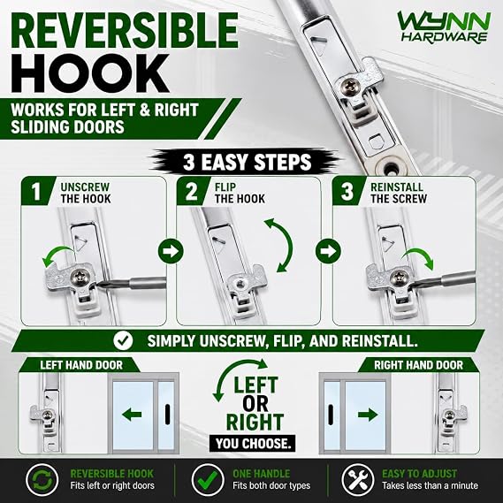 Flush Mount Sliding Glass Patio Door Lock Set, Non-Keyed Replacement, White, 6-5/8 Hole Spacing, 7-1/2 Faceplate, Includes Hooks, Strike, Screws and Trim, DL-501