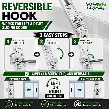 Flush Mount Sliding Glass Patio Door Lock Set, Non-Keyed Replacement, White, 6-5/8 Hole Spacing, 7-1/2 Faceplate, Includes Hooks, Strike, Screws and Trim, DL-501