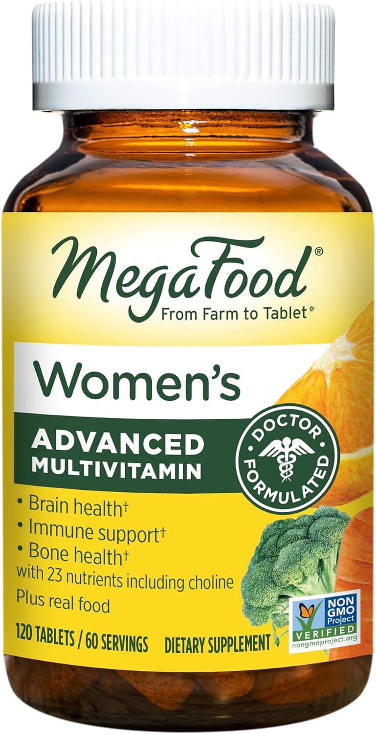 MegaFood Women's Advanced Multivitamin for Women, Doctor-Formulated With Iron, Choline, Vitamin D, Vitamin C & Zinc- Brain Health Supplement- Immune Support- Non-GMO- Vegetarian- 120 Tabs 60 Servings