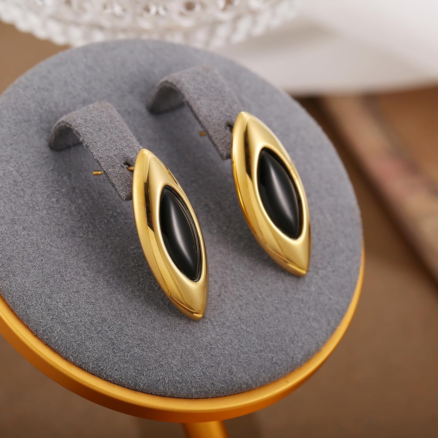 RAUCHBE Big Chunky Gold Earrings for Women Vintage Black Oval Earring Onyx Statement Earrings Trendy Jewelry - Image 5