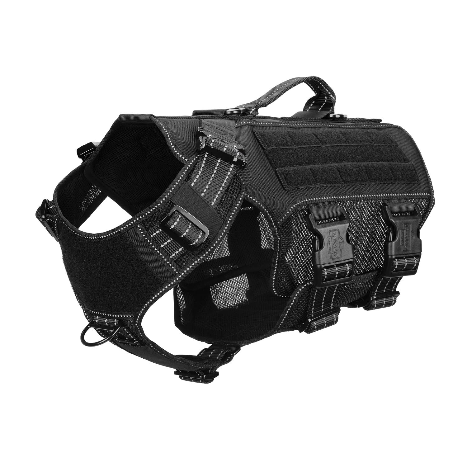 Photo 1 of ICEFANG Tactical Mesh Dog Harness for Large Dogs,Reflective Dog Molle Vest with Metal Buckles,Hook and Loop Panels,No Pulling Front Clip for Walking Hiking Training (Large (Pack of 1), Black)
