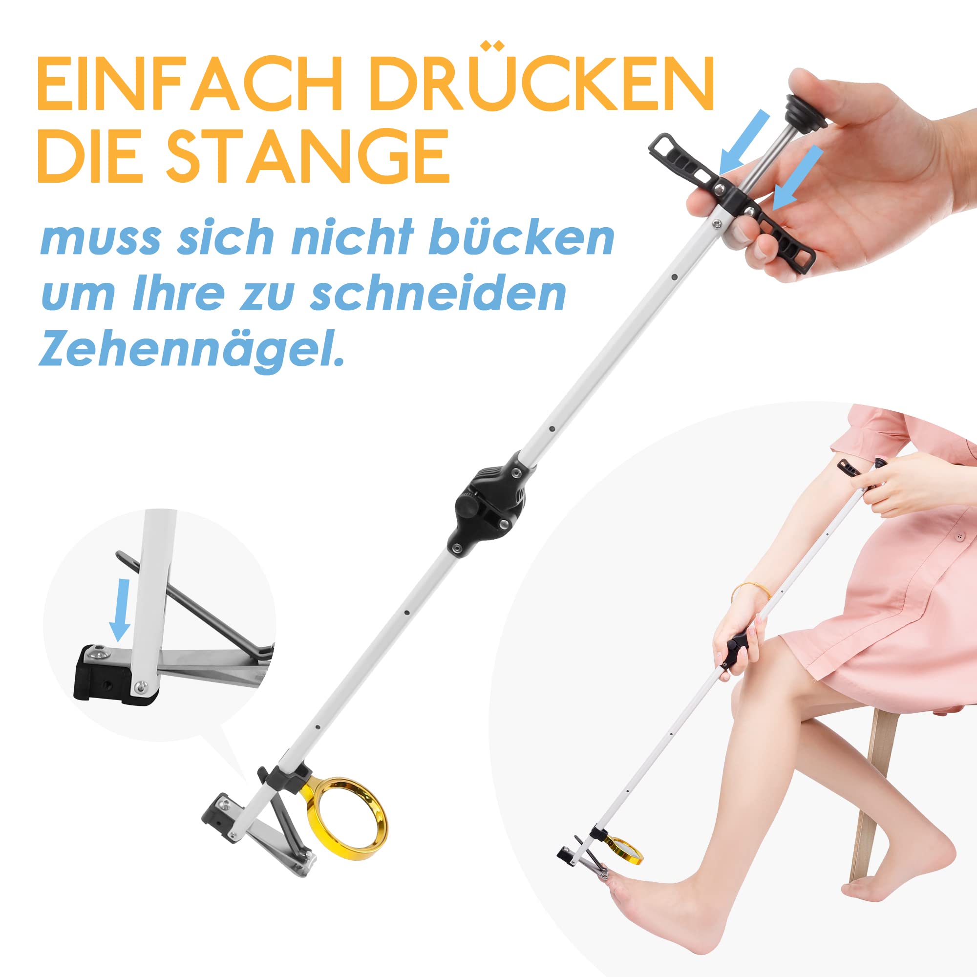 Langstieliger Nagelknipser mit Lupe, Schneiden von Nägeln ohne Biegen, geeignet für Schwangere, Übergewichtige, ältere Menschen, Menschen mit schlechten Knien (80CM-mit Lupe)