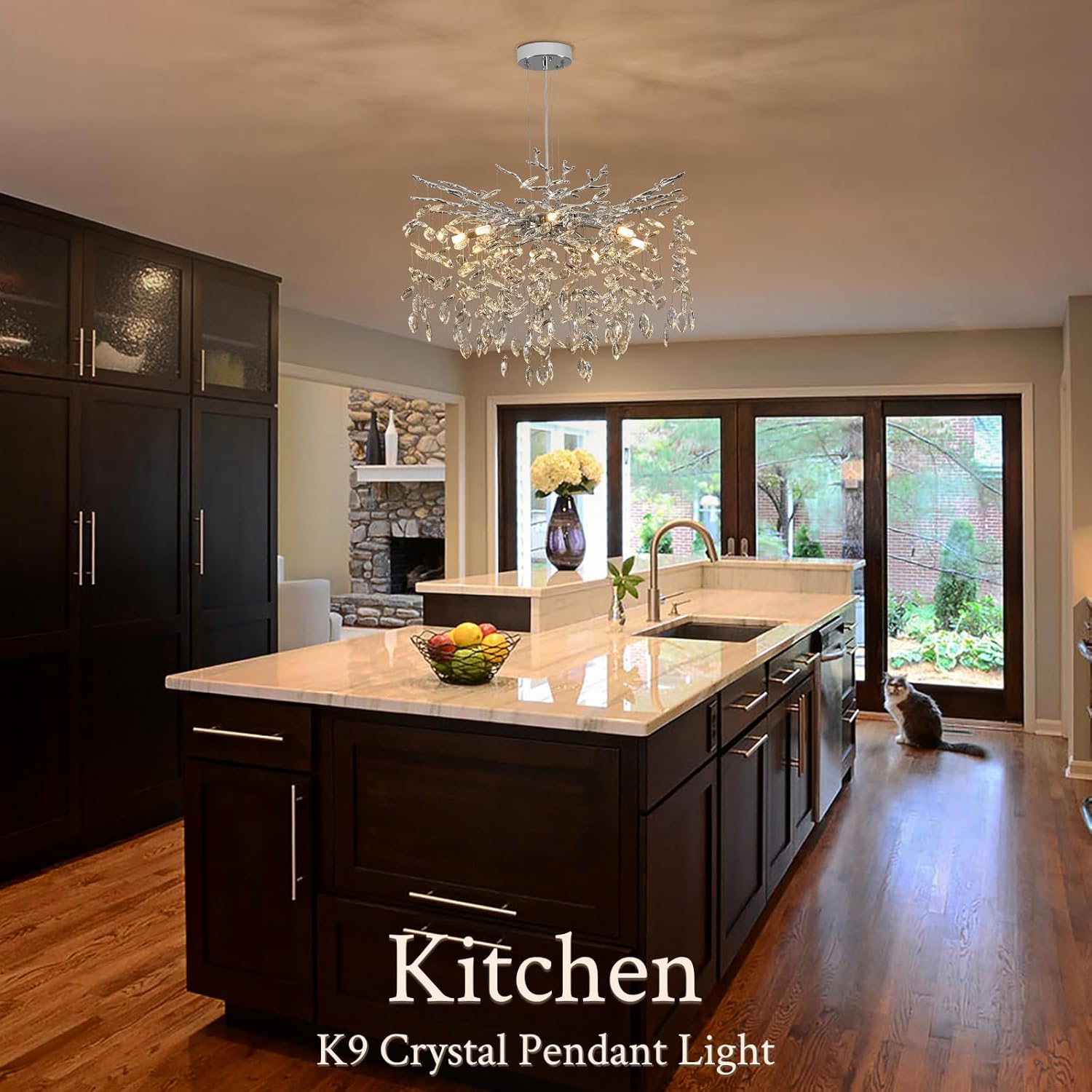 Modern Tree Branch Crystal Chandelier 23.6" Silver Crystal Dining Room Chandeliers 8-Light Luxury Pendant Lighting for Kitchen Bedroom Living Room