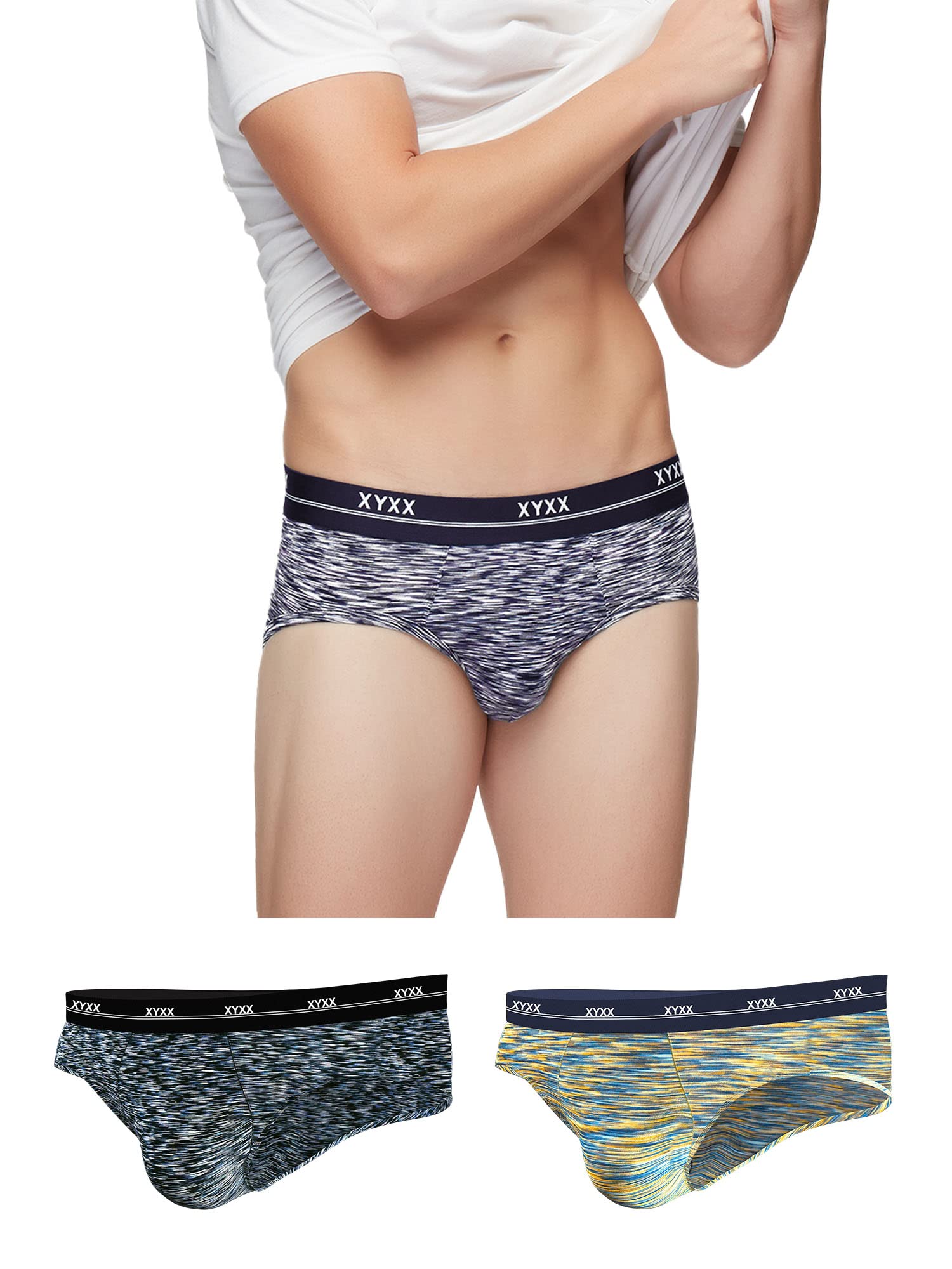 xyxx Men's Underwear Artisto IntelliSoft Antimicrobial Micro Modal Brief Pack of 3 (Yellow & Blue ; Blue & White ; Black & Blue; L)-picture-54