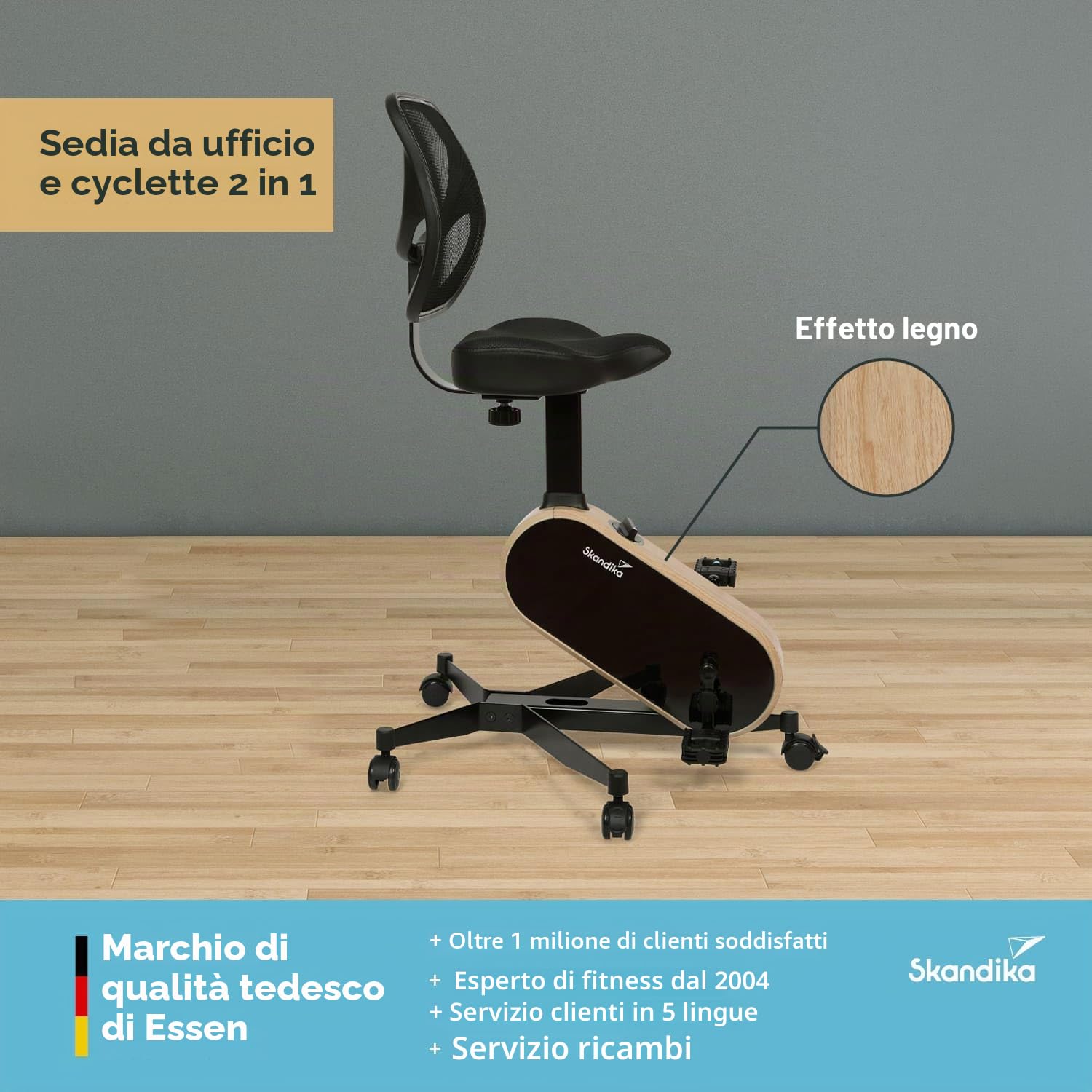 Skandika Liten Mini Cyclette con Computer LCD, 8 Livelli di Resistenza, Braccio e Torace Trainer per la casa, L'Ufficio e la scrivania, Peso utente 110 kg