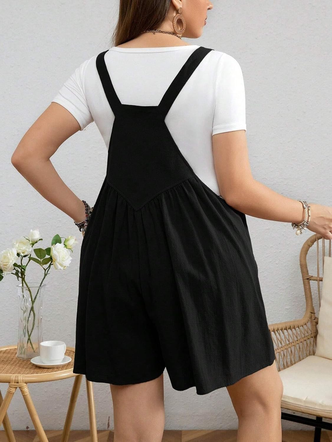Rompers for Women Summer 2026 Plus Size Summer Pleated Romper With Double Pockets