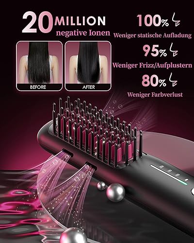 Miniatura 3 de Porta - Cepillo alisador de pelo inalámbrico, cepillo alisador portátil para viajes, mini alisador iónico para mujer, ligero y mini para llevar,