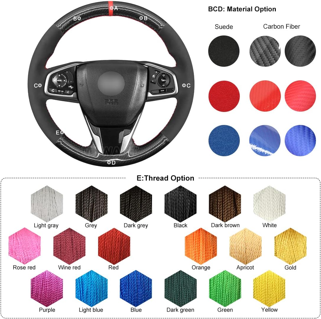 MEWANT Car Steering Wheel Cover for Honda Civic 10 X/CR-V CRV/Clarity Made of Carbon Fiber&Suede