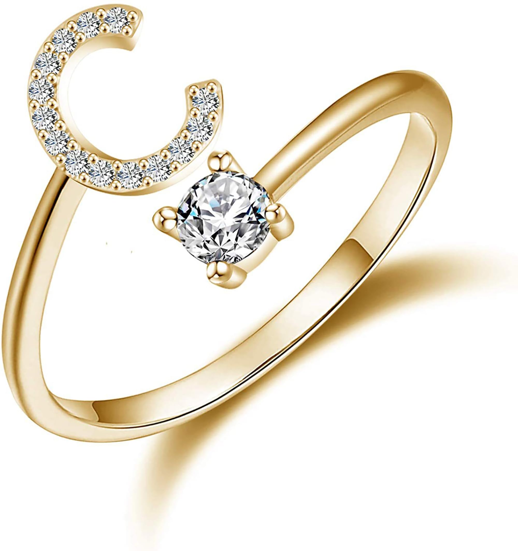 LKingel Initial Gold Rings for Women Initial Ring Adjustable Crystal Setting Initial Rings Prom for Women