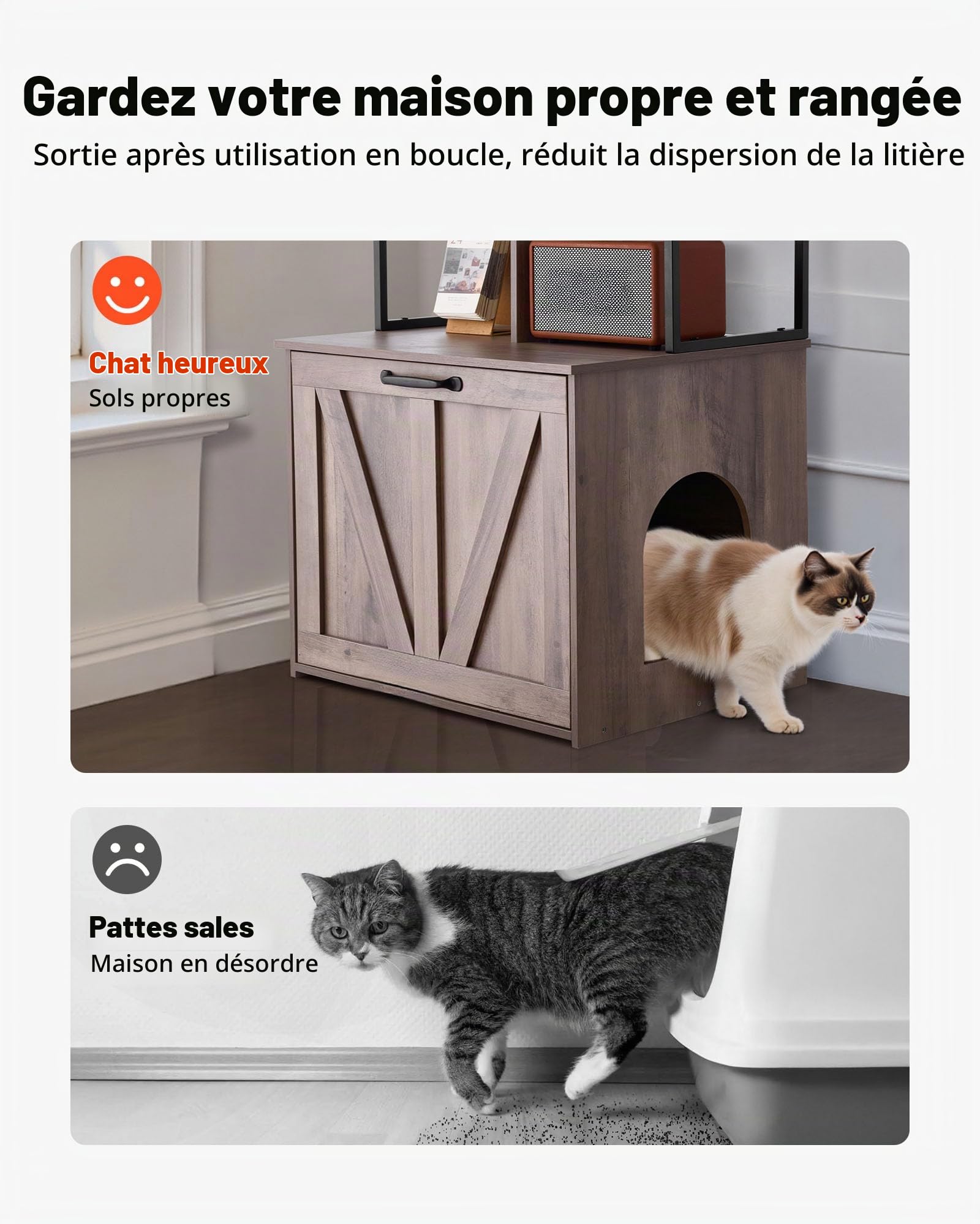VEVOR Meuble Litière pour Chat 60x50x127,2 cm, Cache-Litière pour Chat avec Étagères de Rangement pour Salon, Entrée Latérale, Table d'Appoint Imperméable, Capacité de Charge 60 kg, Style Moderne