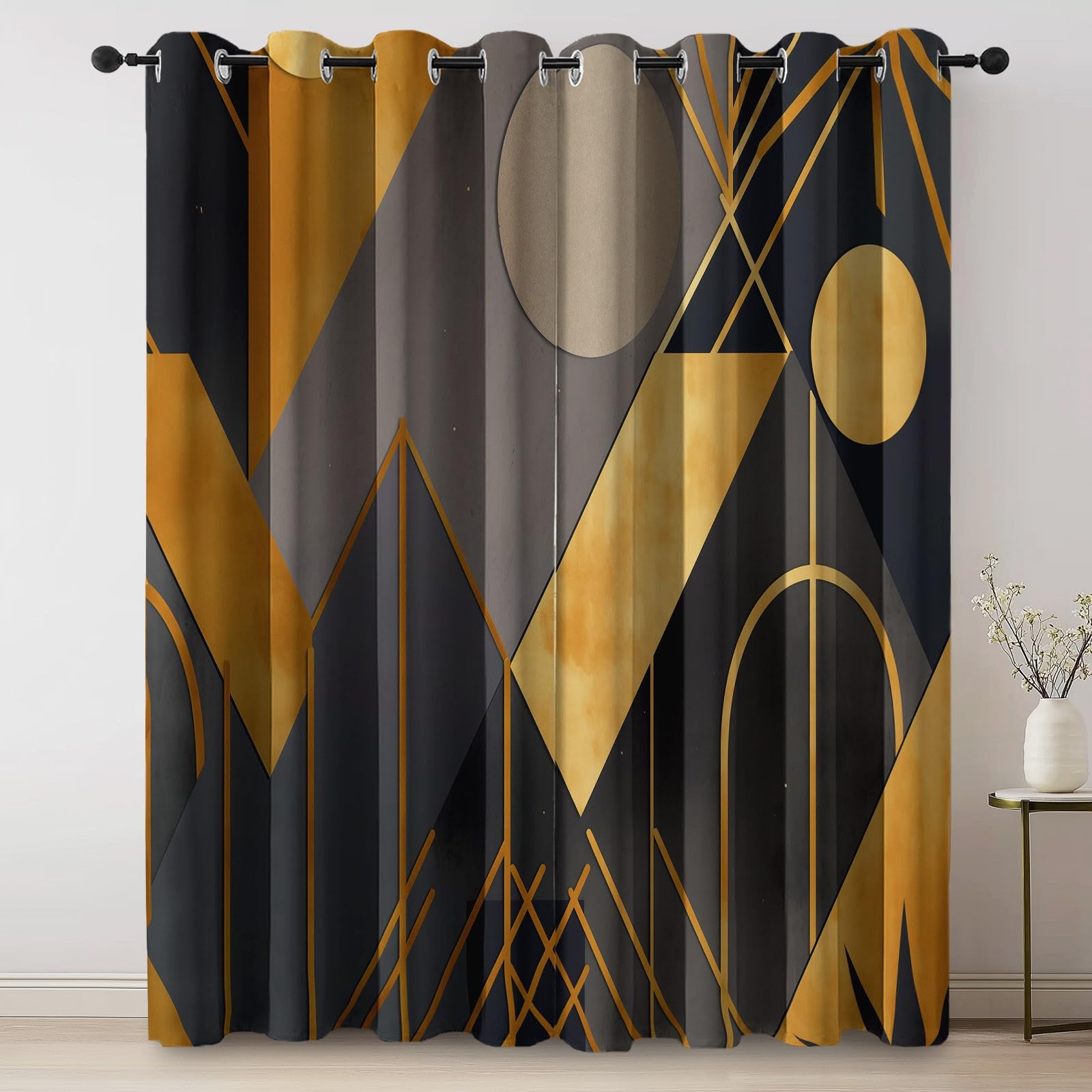 Rideaux Isolants 110L X 215H cm (2 Panneaux), Design Art Géométrique Abstrait, Tenture Opaque Anti-Chaleur pour Chambre Principale, Gris Or