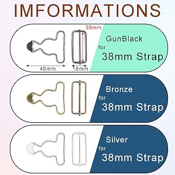CooBigo 6 Sets 1-1/2 Overall Buckles Replacement, Suspender Buckle Metal Bib Clip Clasp with Adjustable Tri-Glide Slide Buckle for Jeans Suspender, Pants Sewing Accessories (Black No-Sew Button)