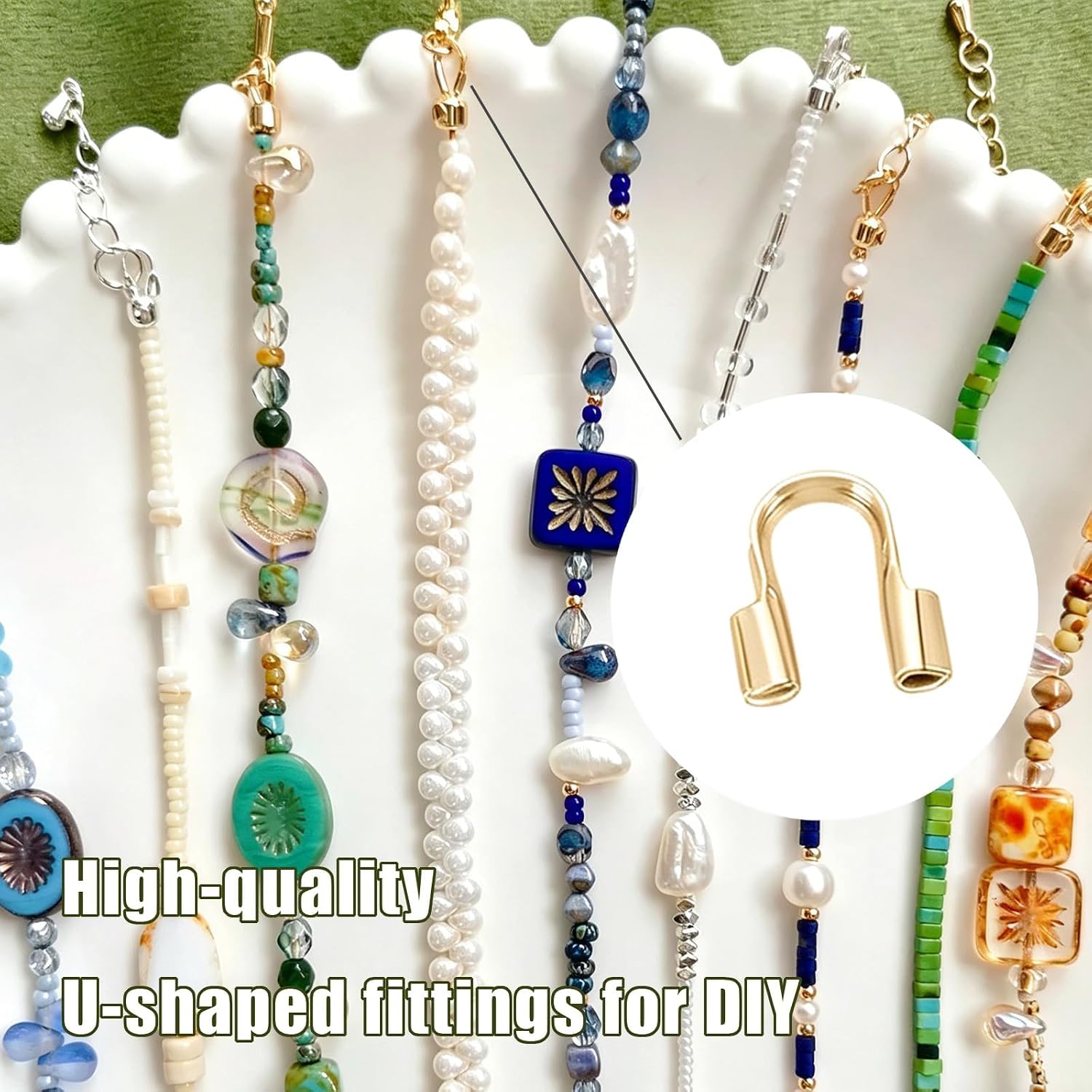300Pcs Wire Guardian Protectors 0.7mm Hole U Shape Wire Guard Loops Thread Protector for Jewelry Making Findings Earring Necklaces Bracelet DIY Supplies (Gold)