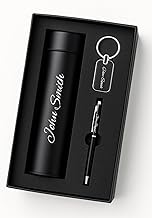Name Customized 4 In 1 Engraved Steel Bottle With Wallet, Pen and Metal Keychain For Office - School, Personalized Gifts (3)