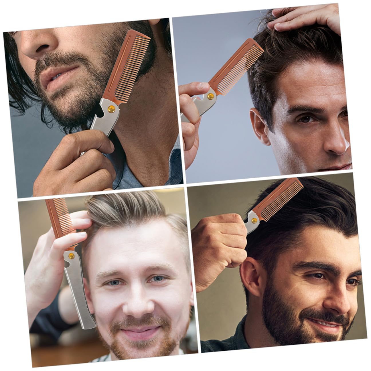 2pcs Portable Folding Beard Comb Stainless Steel Mustache Styling Brush with Bottle Opener Compact Travel Pocket Comb for Men Beard Grooming