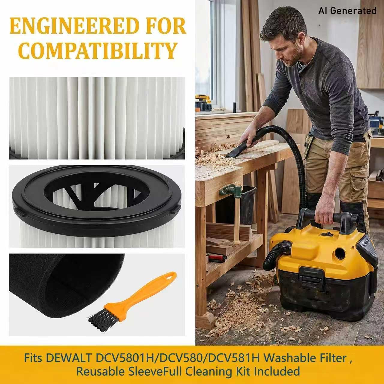 DCV5801H Filter Compatible with DEWALT DCV580H DCV581H 20V Wet/Dry Vac image 5