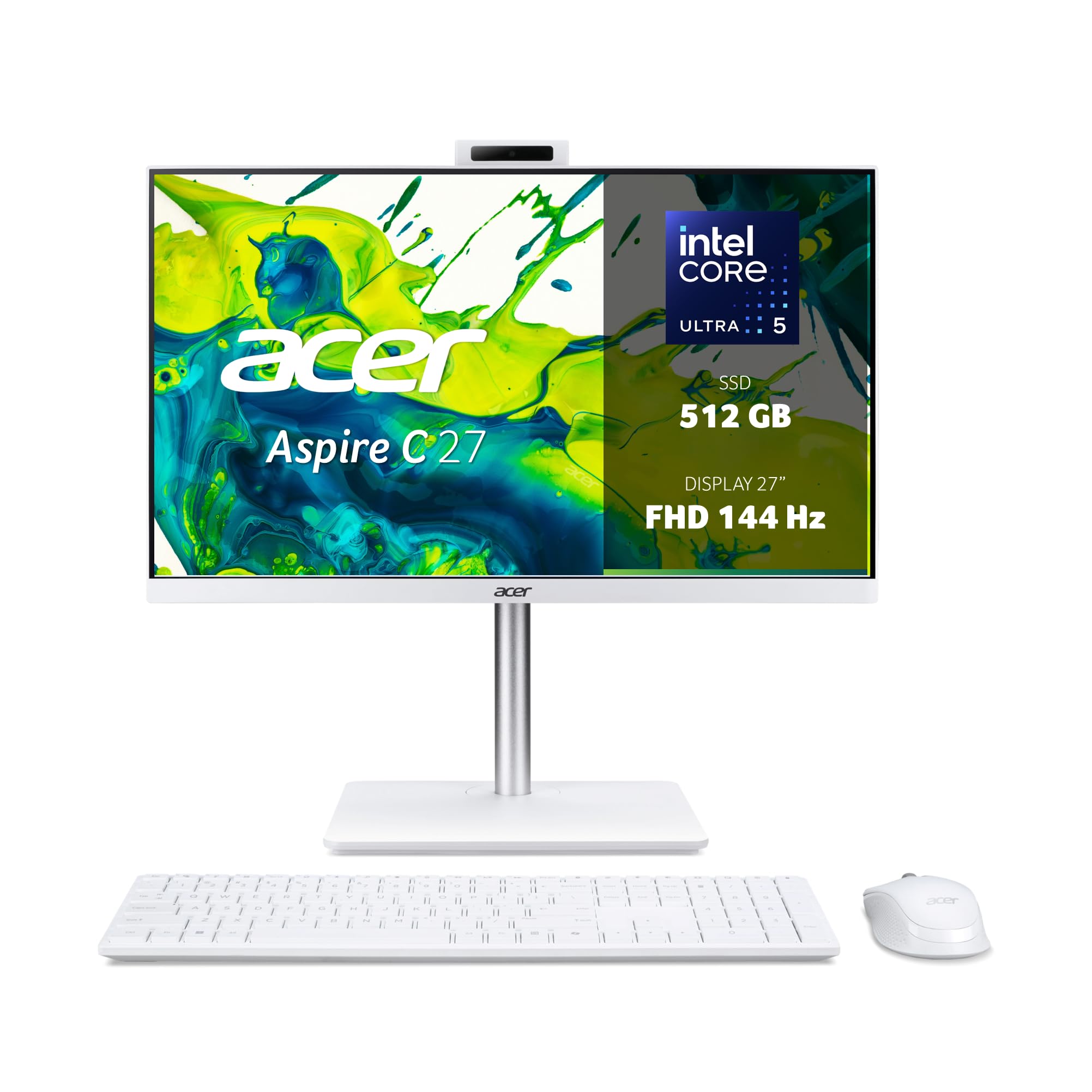 Acer Aspire C27A-P1MTL Computer Fisso All in One 27" FHD 144 Hz IPS | Intel Core Ultra 5 115U, Ram 16 GB DDR5, 512 GB SSD, Intel Graphics, WiFi6, Webcam, Windows 11 Home