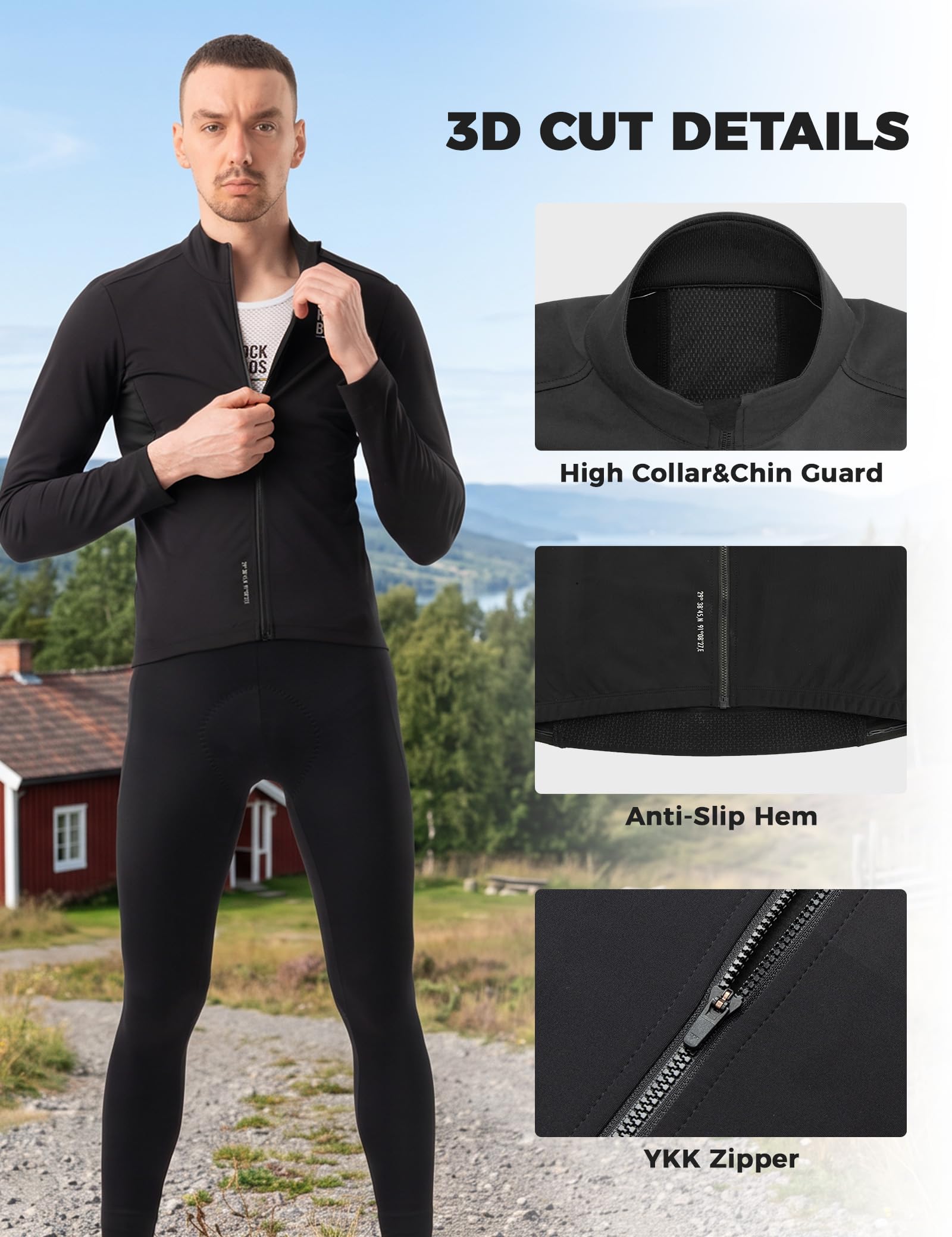 ROCKBROS Road to Sky Maglia Ciclismo Uomo, Elastico Antivento Sportivo | Manica Lunga Asciugatura Rapida, 3 Tasche con orlo antiscivolo, Traspirante per MTB, Gravel, Bici da Strada