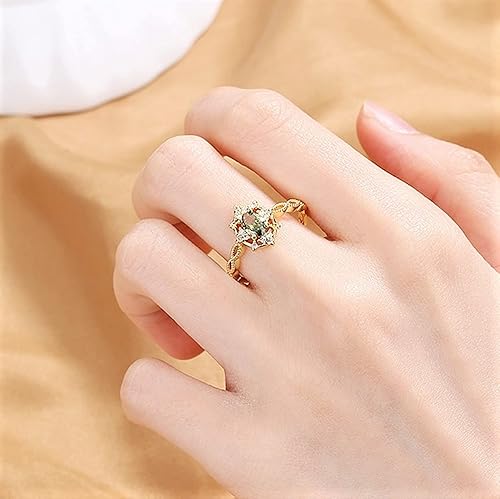 Miniatura 2 de Anillo de plata de ley 925 chapada en oro estilo vintage para ella, piedra preciosa piedra natal verde peridoto CZ anillo delicado anillo de promesa