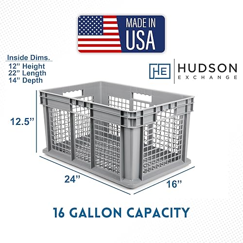 Miniatura 2 de Hudson Exchange 24 x 16 x 12 (paquete de 3) Contenedor de almacenamiento de malla recta con mango de pared, gris