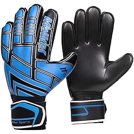 Malker Soccer Goalie Gloves Goalkeeper Gloves with Fingersave and Double Wrist Protection, Strong Grip Goalkeeper Gloves for Youth&Adult Size 10Black