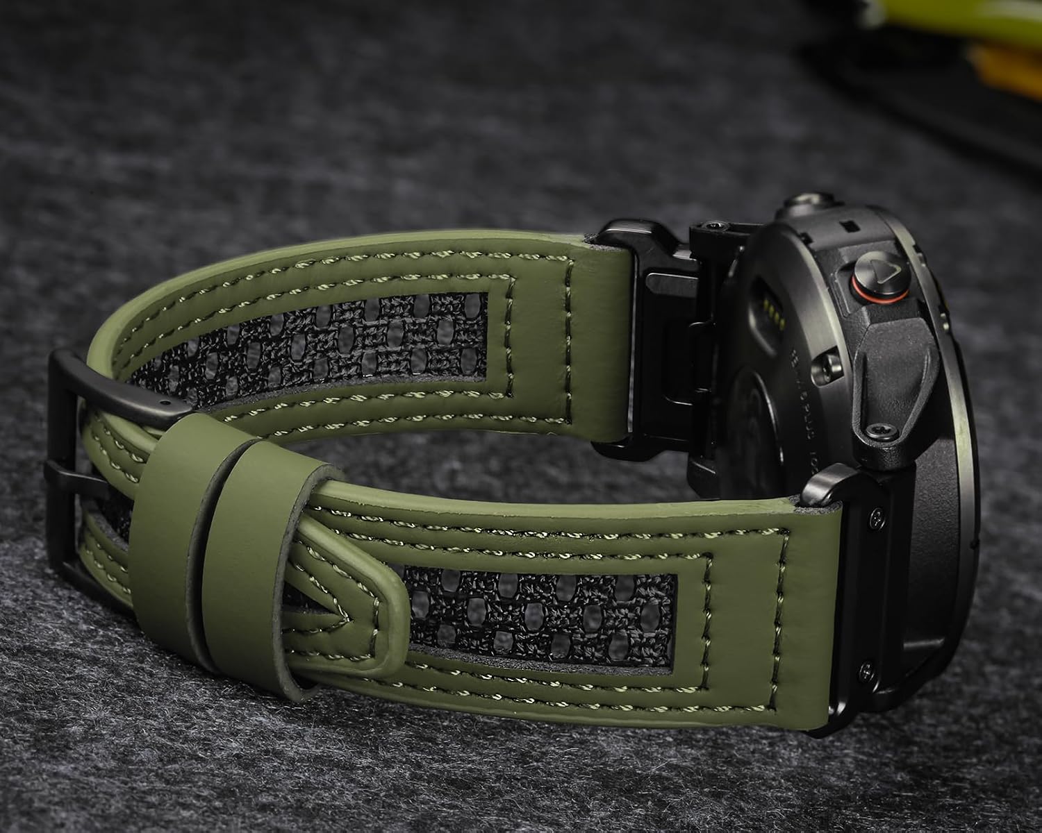 HEMSUT Leather + Breathable Mesh Watch Band for Garmin, 20/22/26mm, Comfort & Secure Fit Strap for Fenix Forerunner Approach MARQ Epix Tactix Quatix D2 Series