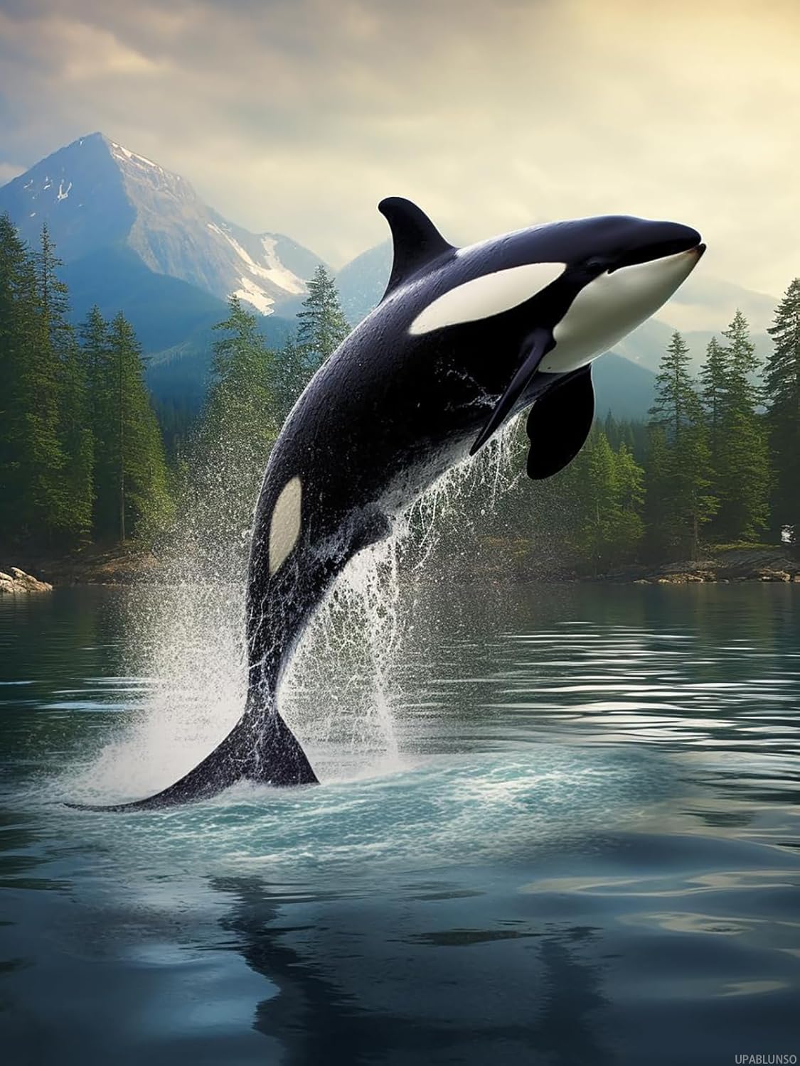 UPABLUNSO Orca Whale Jumping Water 5D Diamond Art Painting for Adults Full Drill Round Diamond Paint by Number Kits for Beginners Gems Cross Stitch for Wall Decor 12x16 inch