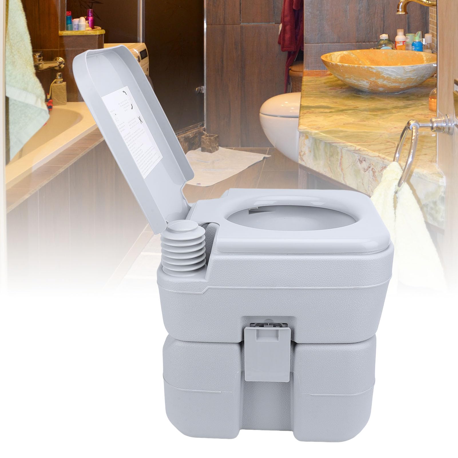 Inodoro Portátil RV 20L Gris con Alta Capacidad de Carga para Acampar y Viajes Marinos Fácil Descarga (Doble salida)