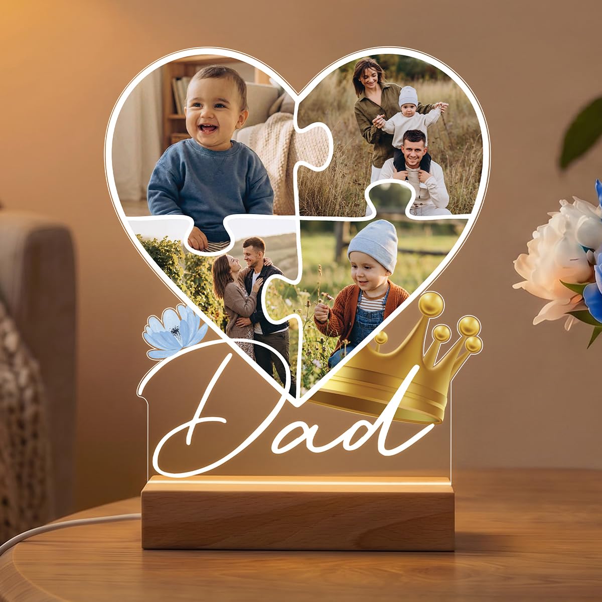 Pictalia – Personalised Photo Lamp for Dad – Personalised Father’s Day Gift Idea – High Definition Printing – Customised Father’s Day Gifts, Gift for Men – Base of Your Choice