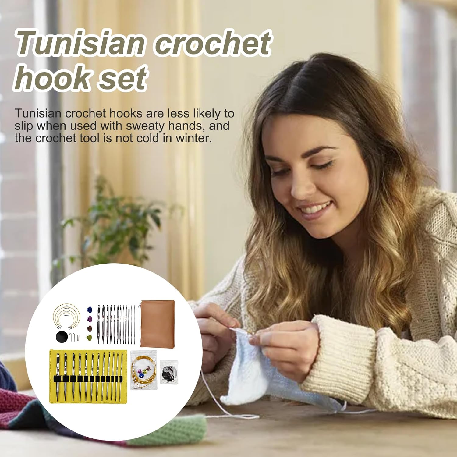 Uonguon チュニジアンかぎ針フックセット - エルゴノミックアルミニウム合金クラフトアクセサリー,かぎ針フックセット - 初心