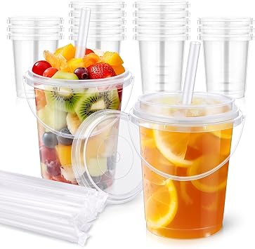 15 Pack 34 oz Drink Buckets with Lids and Straws, Clear Bucket Cups