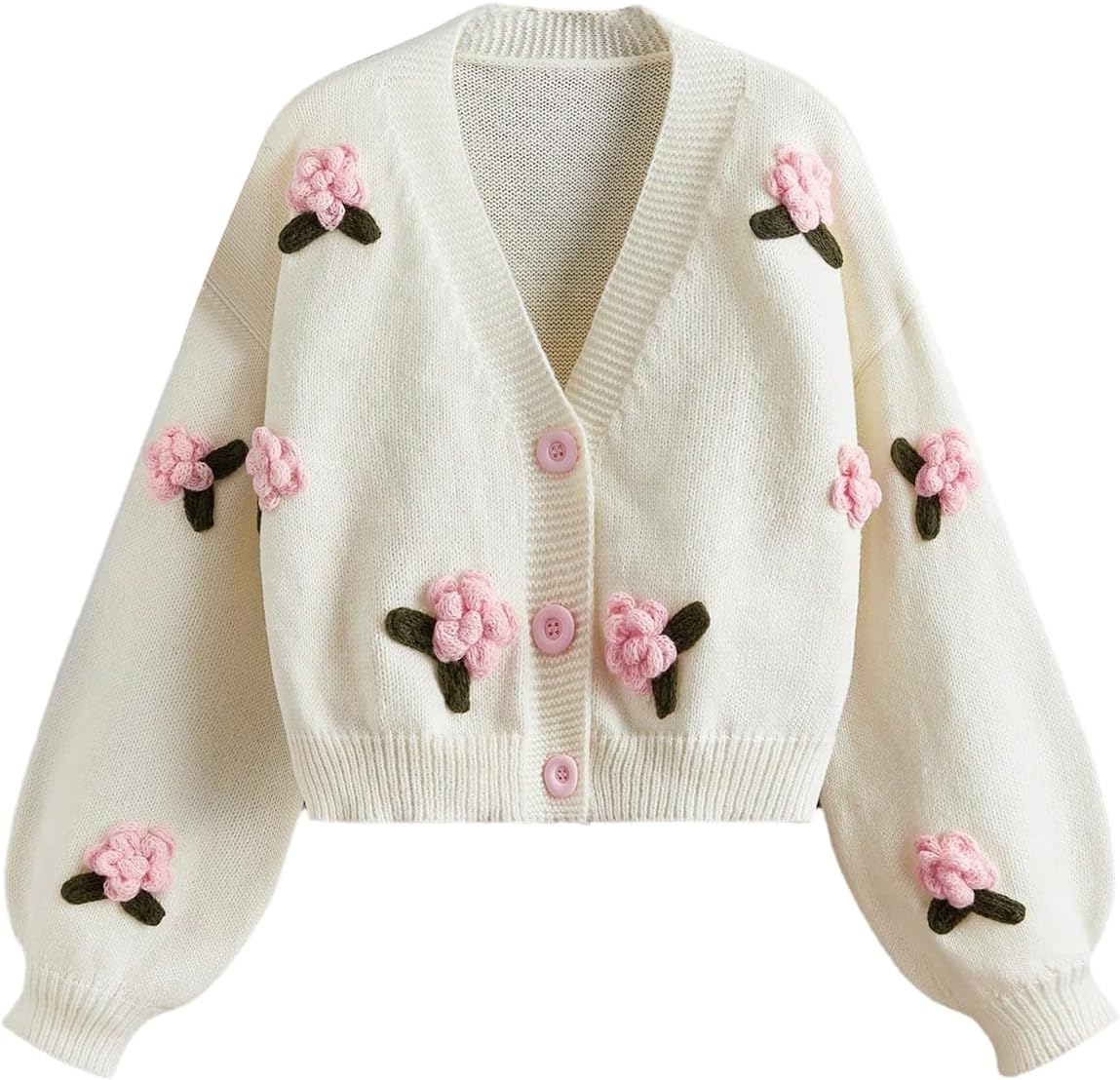 SweatyRocks Women's Button Up Cardigan Sweater Long Sleeve Holiday 3D Floral Cardigan