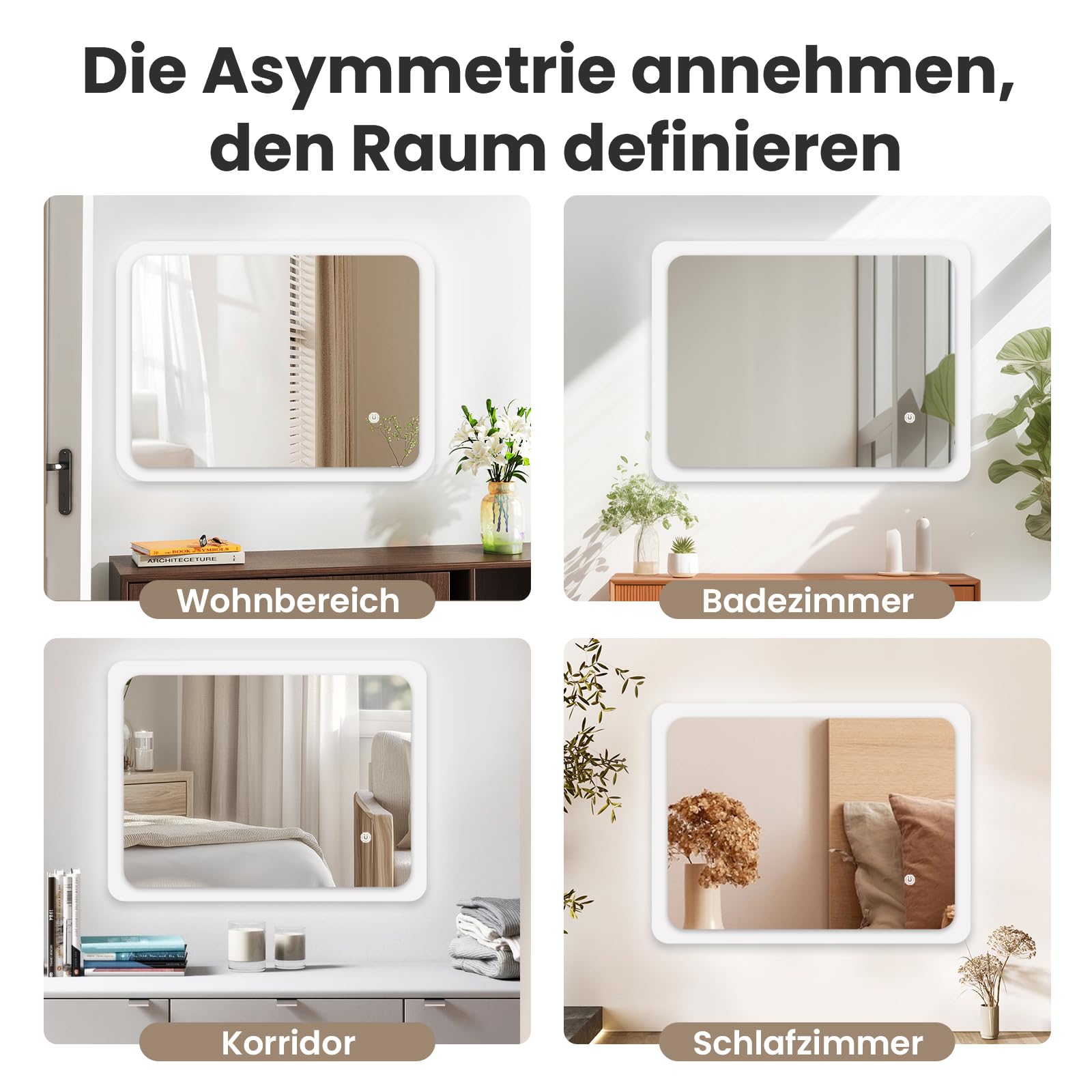 Youyijia LED Badspiegel mit Beleuchtung, 70 x 50 cm Wandspiegel Badezimmerspiegel Kaltweiß 6000K Energiesparend Lichtspiegel