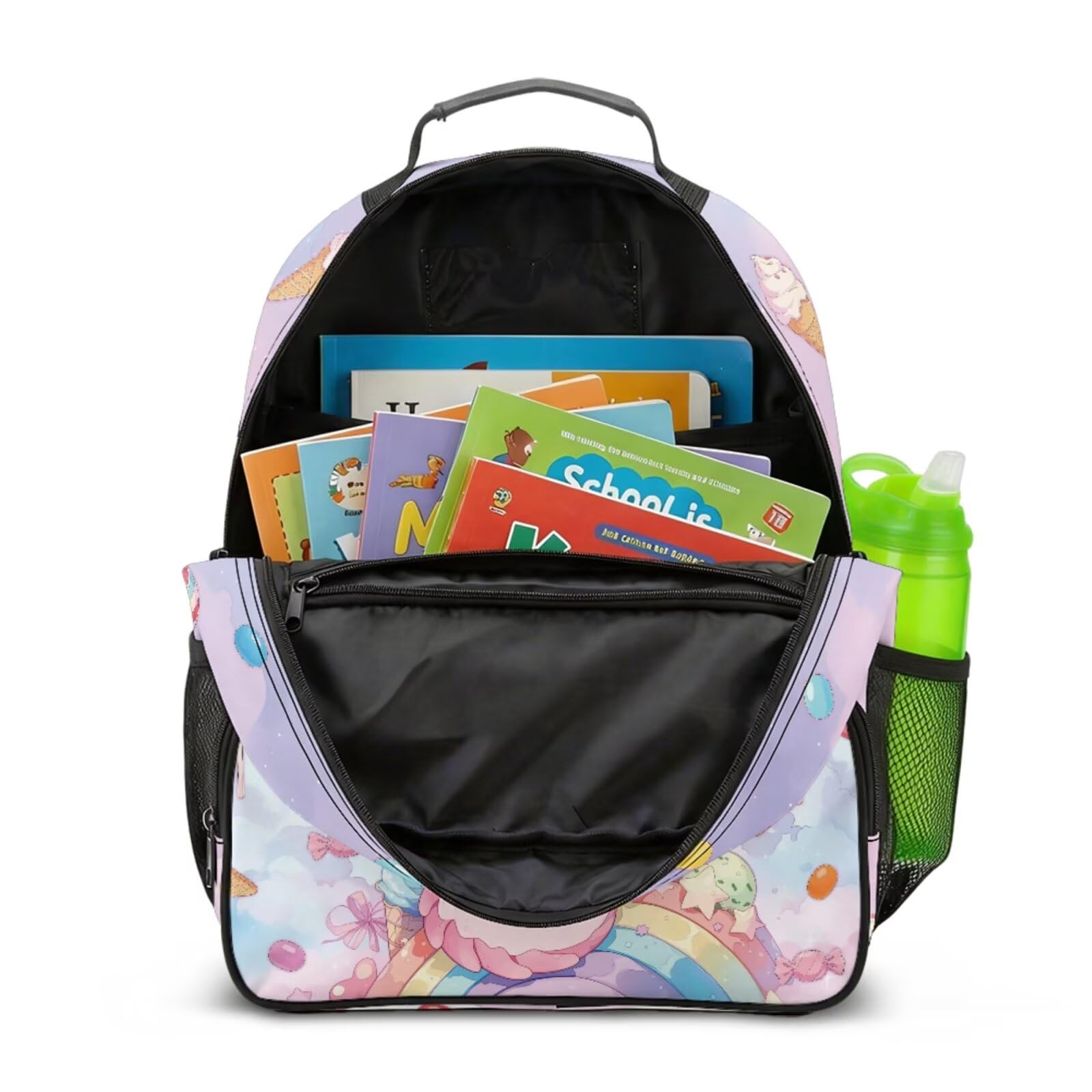 Uroczy plecak kawaii do szkoły, 3 sztuki, dziewczęcy plecak i pudełko na lunch, przedszkole przedszkole torba na książki dla dzieci, Słodycze Rainbow Axolotl, S, Klasyczny