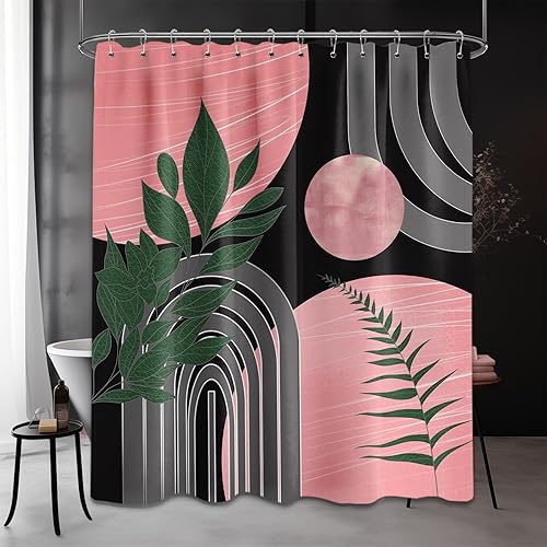 Miniatura 27 de Cortina de ducha moderna de mediados de siglo en blanco y negro, cortinas de ducha para hombre, juego de decoración de baño para hombres, patrón