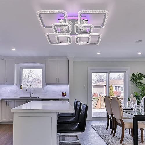 Miniatura 6 de STCH Lámpara de techo LED moderna regulable, lámpara de techo empotrada de 23.6 pulgadas, 8 cuadrados de acrílico cromado con control remoto,