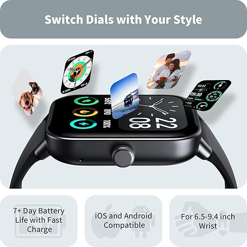 Miniatura 5 de Relojes inteligentes para hombres y mujeres, monitor de actividad de pantalla de 1.8 pulgadas, monitor de frecuencia cardíaca, sueñoSpO2,