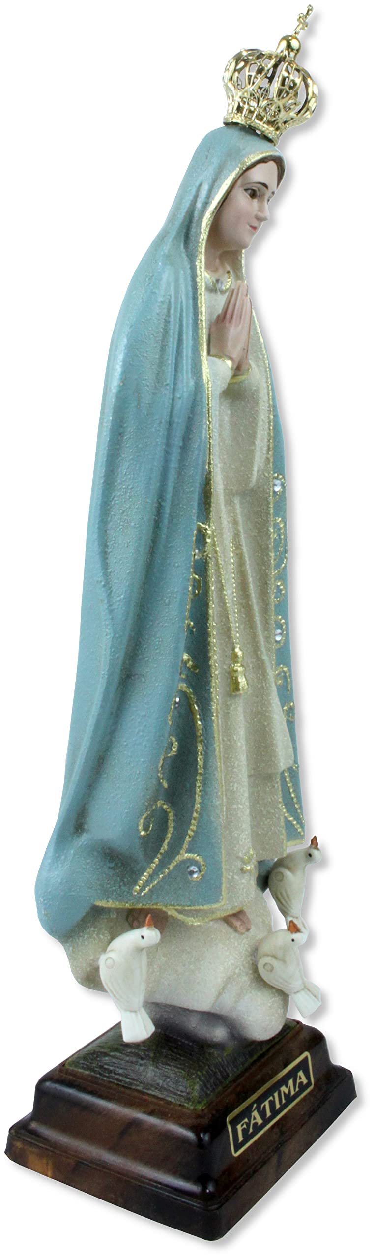 Estatua de la Virgen de Fátima de resina con ojos de resina - 27 cm